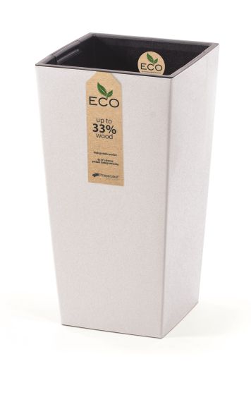 URBI SQUARE ECO WOOD Висока кашпа със саксия, 55см, бял