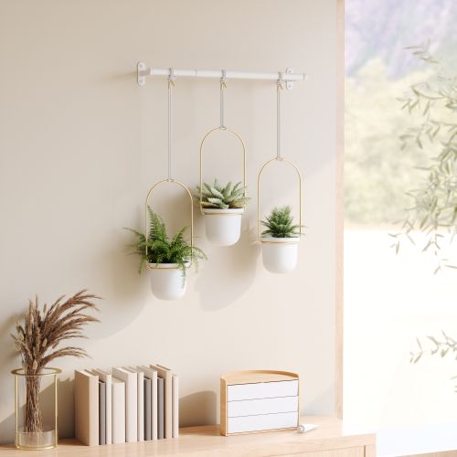 TRIFLORA HANGING PLANTER WHT/BRAS