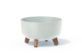 GRACIA LOW ECO WOOD Кръгла ниска кашпа, 17.7см, бял