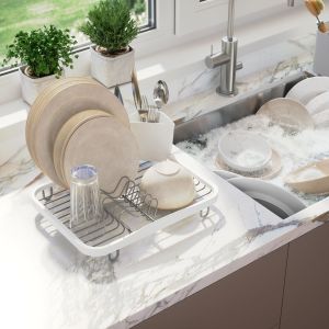 UMBRA SINKIN DISH RACK WHT/NKL