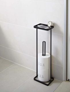 YAMAZAKI Tower Toilet Paper Stand with Tray BK