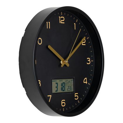 House Nordic Amiens Wall clock with digital display, black, ø25 cm