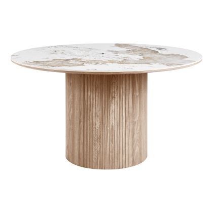 House Nordic Athens Dining table, ceramic table top, white/brown, ø140x76 cm