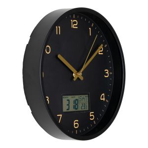 House Nordic Amiens Wall clock with digital display, black, ø25 cm