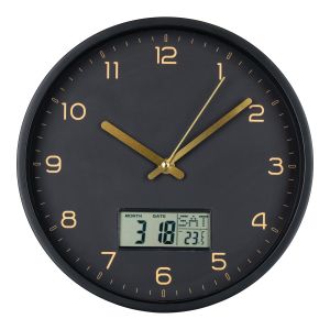 House Nordic Amiens Wall clock with digital display, black, ø25 cm