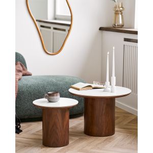 House Nordic Noli Side table, ceramic table top/walnut veneer, white/dark brown ø40x38 cm