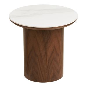 House Nordic Noli Side table, ceramic table top/walnut veneer, white/dark brown ø40x38 cm